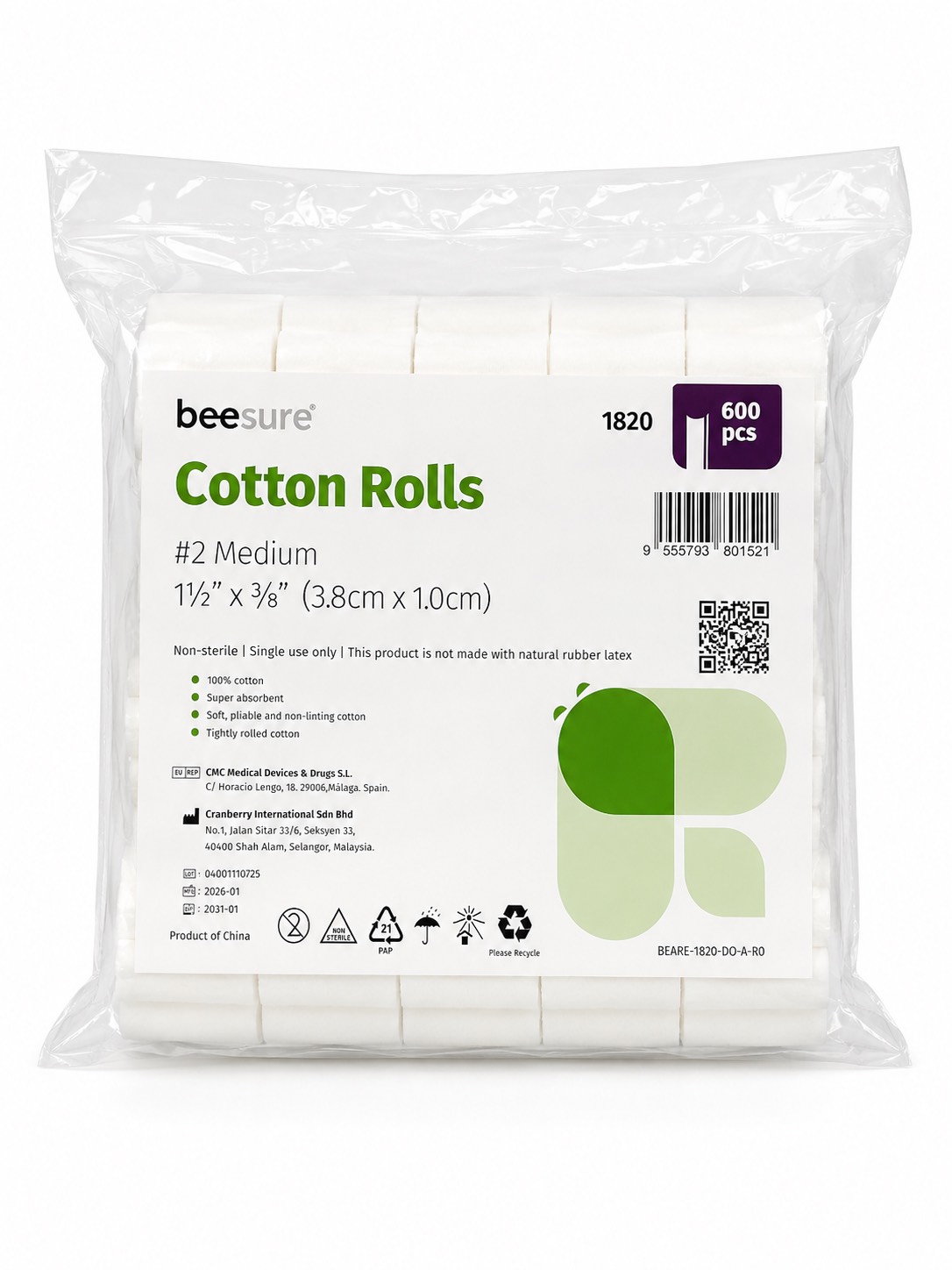 30801AEF-5DDB-447B-93EA-94C0492444E4.png رول پنبه بی شور –Cotton Rolls Beesure - Image 1
